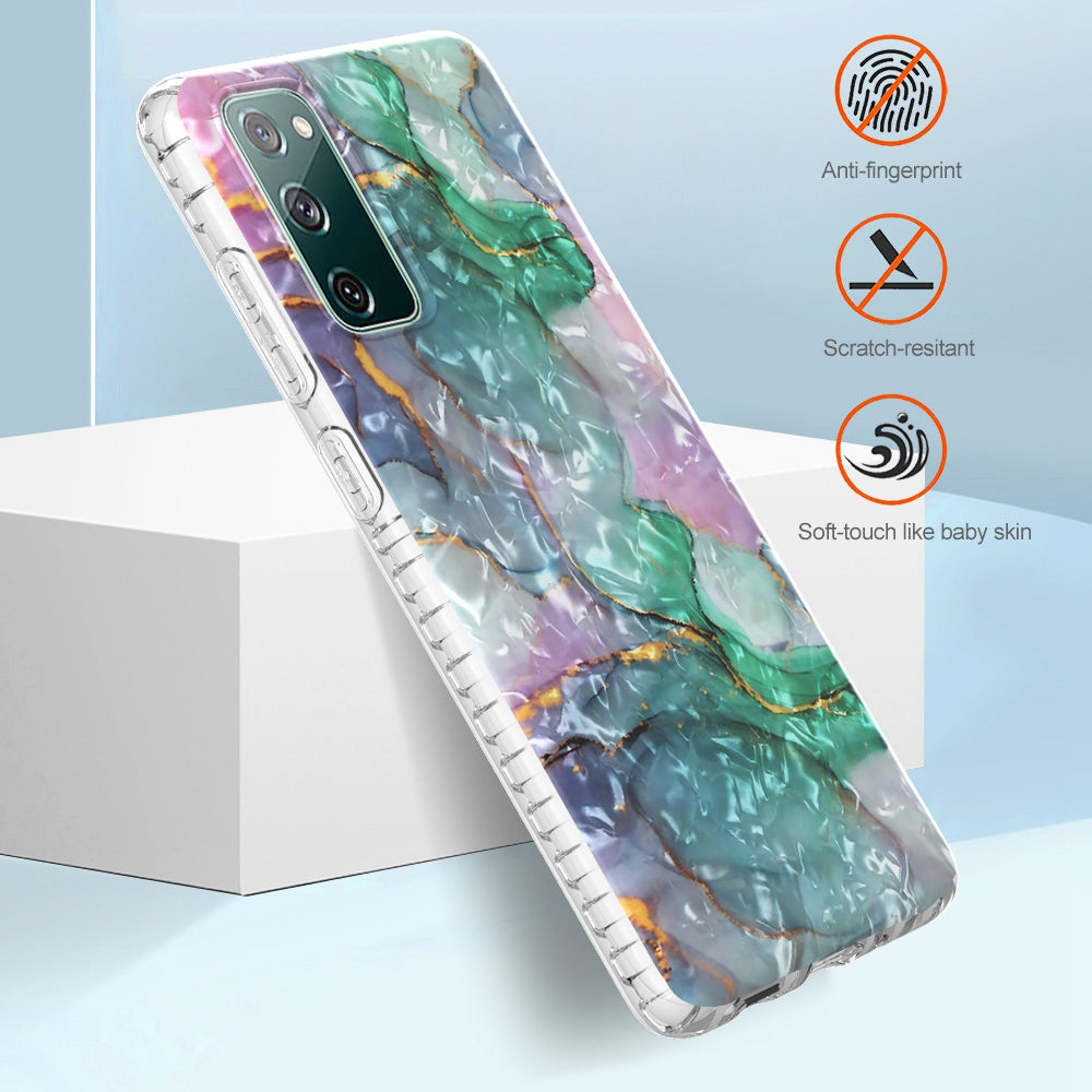 YB IMD Series-13 for Samsung Galaxy S20 FE / S20 FE 5G / S20 FE 2022 / S20 Lite 2.0mm TPU Phone Case IMD IML Shell Pattern Airbag Protective Cover - BK011-Green Marble