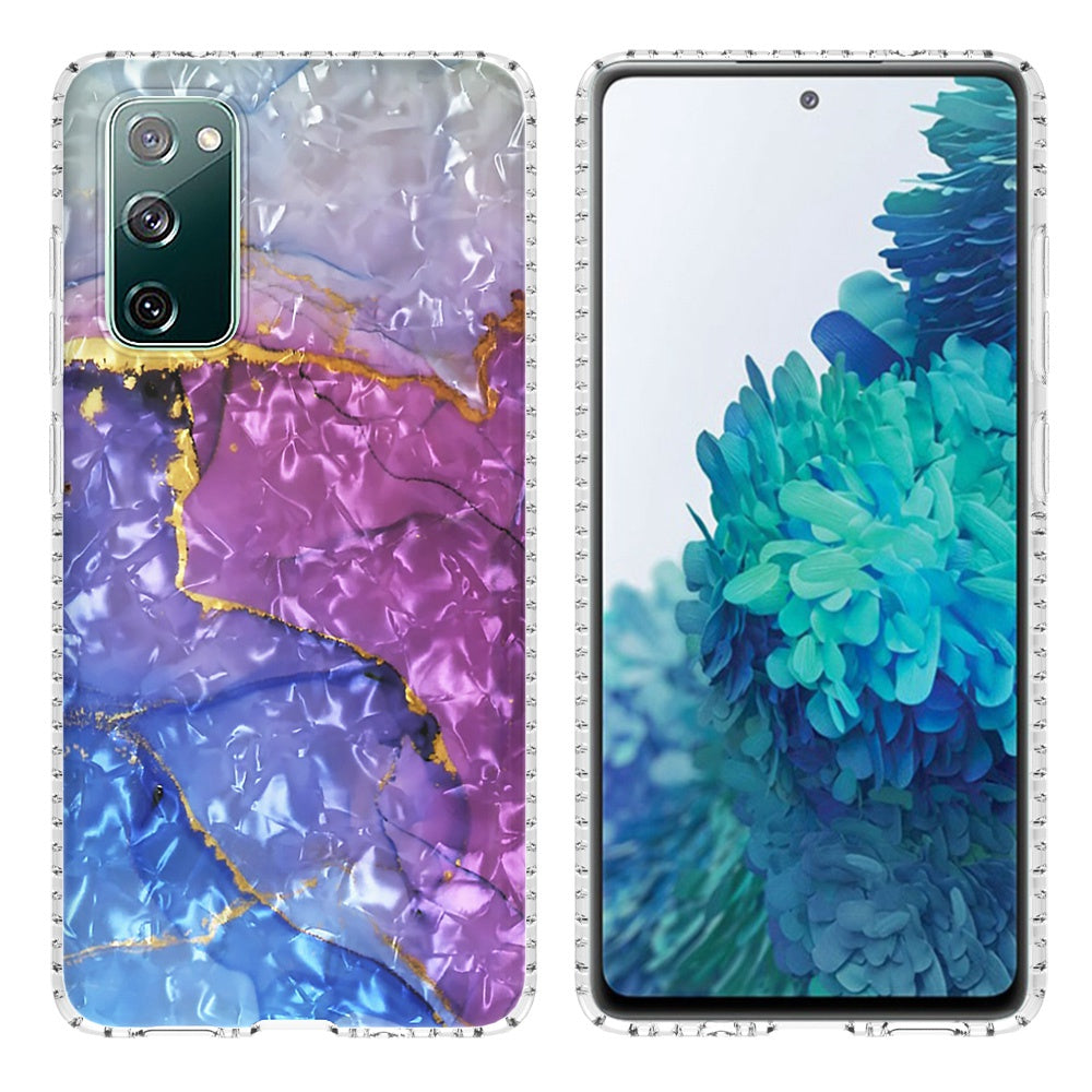 YB IMD Series-13 for Samsung Galaxy S20 FE / S20 FE 5G / S20 FE 2022 / S20 Lite 2.0mm TPU Phone Case IMD IML Shell Pattern Airbag Protective Cover - BK012-Blue Purple Marble