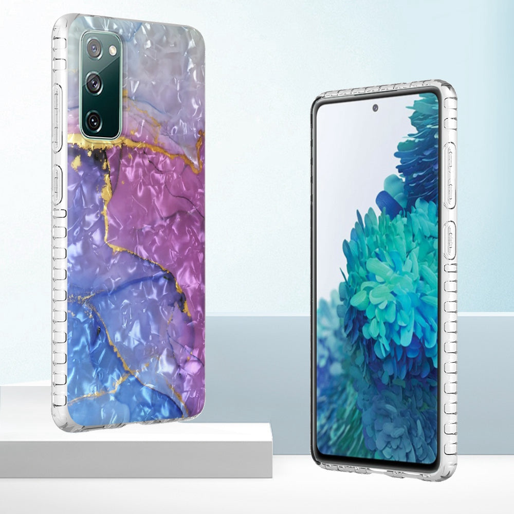 YB IMD Series-13 for Samsung Galaxy S20 FE / S20 FE 5G / S20 FE 2022 / S20 Lite 2.0mm TPU Phone Case IMD IML Shell Pattern Airbag Protective Cover - BK012-Blue Purple Marble