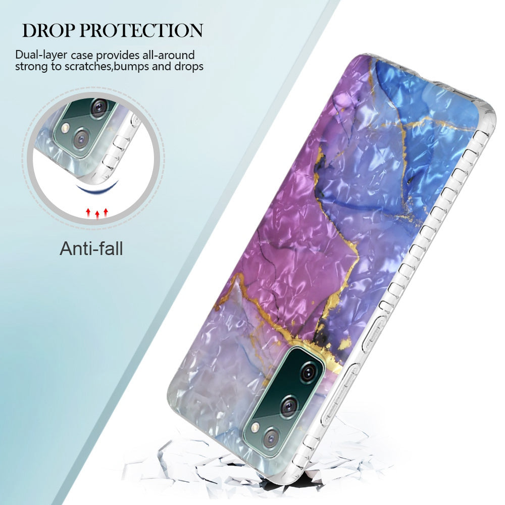 YB IMD Series-13 for Samsung Galaxy S20 FE / S20 FE 5G / S20 FE 2022 / S20 Lite 2.0mm TPU Phone Case IMD IML Shell Pattern Airbag Protective Cover - BK012-Blue Purple Marble
