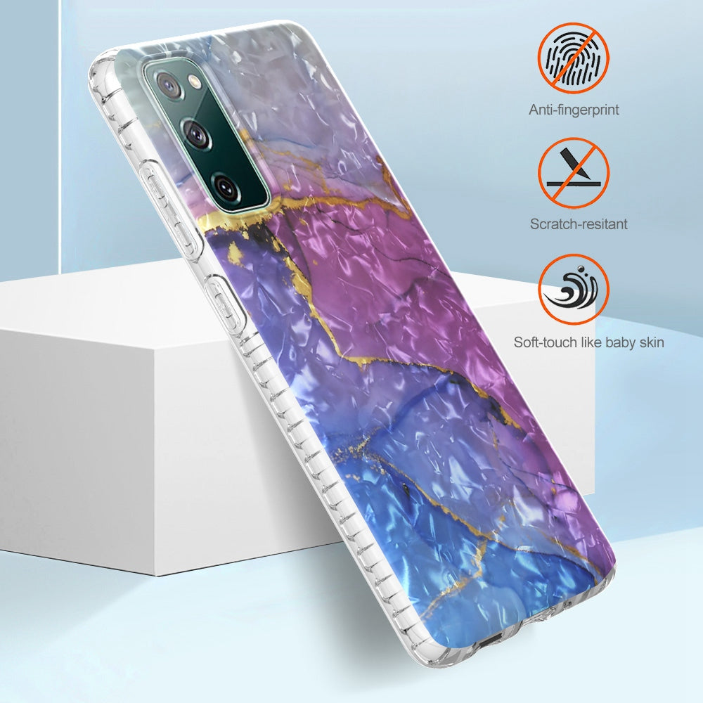 YB IMD Series-13 for Samsung Galaxy S20 FE / S20 FE 5G / S20 FE 2022 / S20 Lite 2.0mm TPU Phone Case IMD IML Shell Pattern Airbag Protective Cover - BK012-Blue Purple Marble