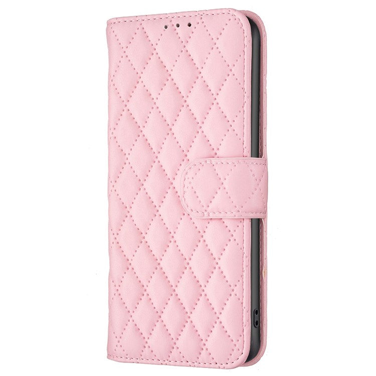 BINFEN COLOR For Realme 9 Pro 5G / 9 5G / V25 BF Style-14 Matte PU Leather Phone Case Imprinting Rhombus Pattern Folio Flip Protective Cover with Stand Wallet - Pink