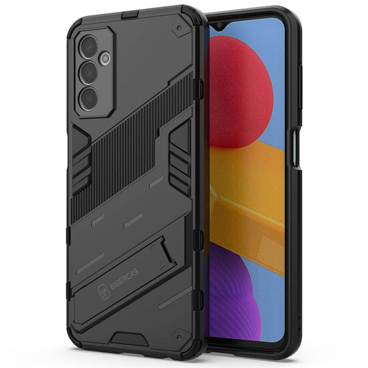 For Samsung Galaxy M13 4G Kickstand Protective Phone Case Drop-proof Hard PC Soft TPU Hybrid Cover - Black