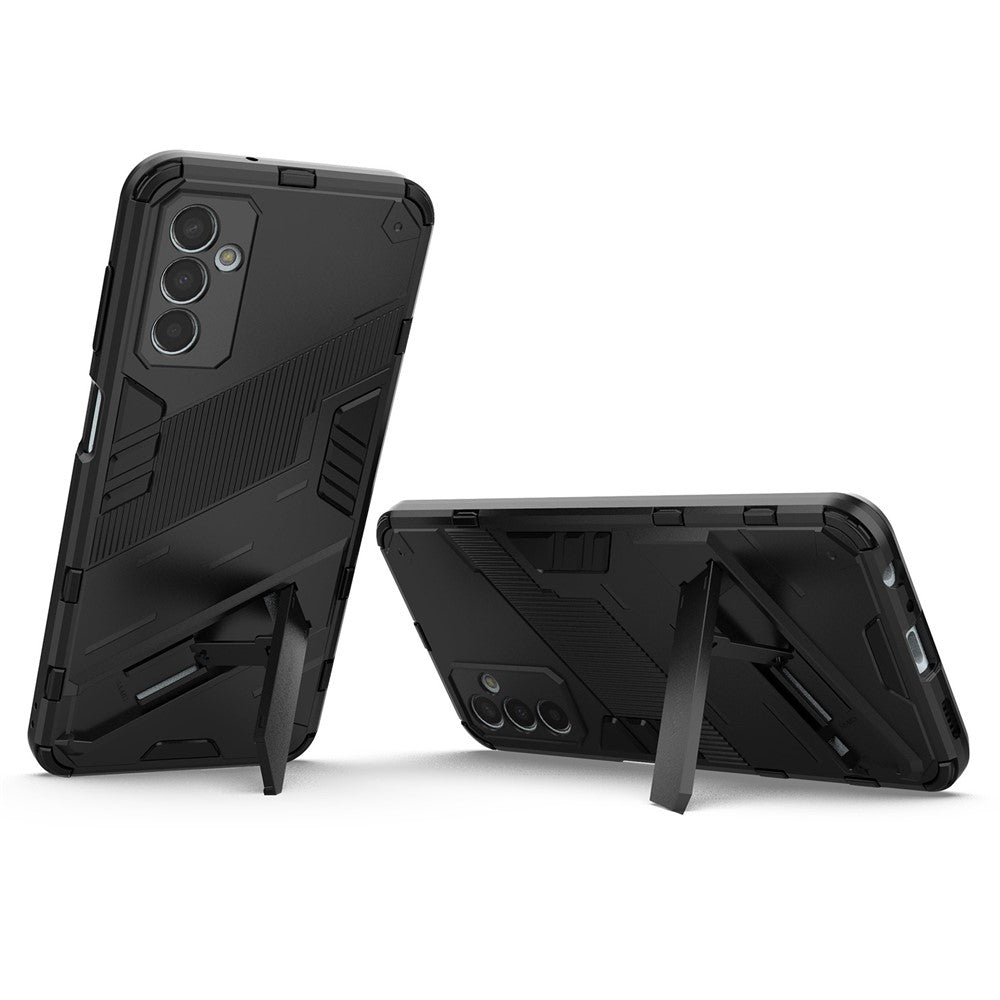 For Samsung Galaxy M13 4G Kickstand Protective Phone Case Drop-proof Hard PC Soft TPU Hybrid Cover - Black