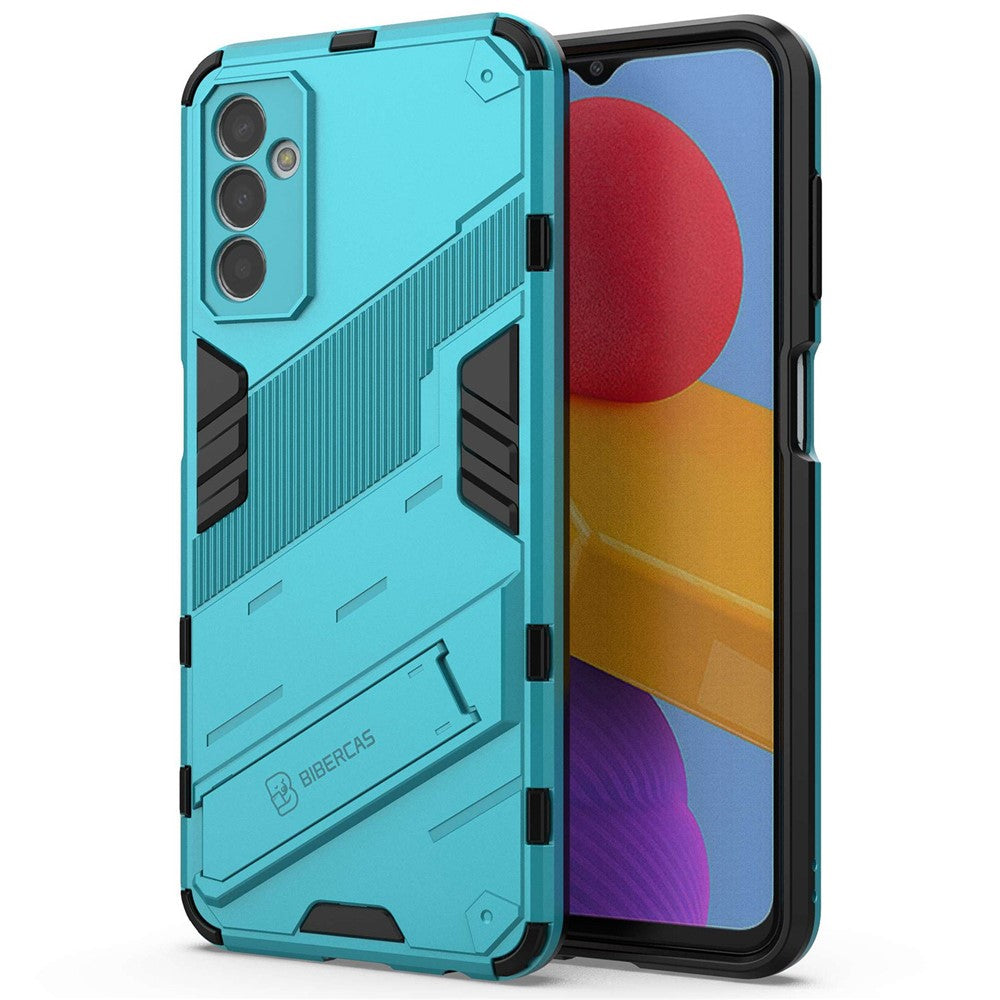 For Samsung Galaxy M13 4G Kickstand Protective Phone Case Drop-proof Hard PC Soft TPU Hybrid Cover - Baby Blue