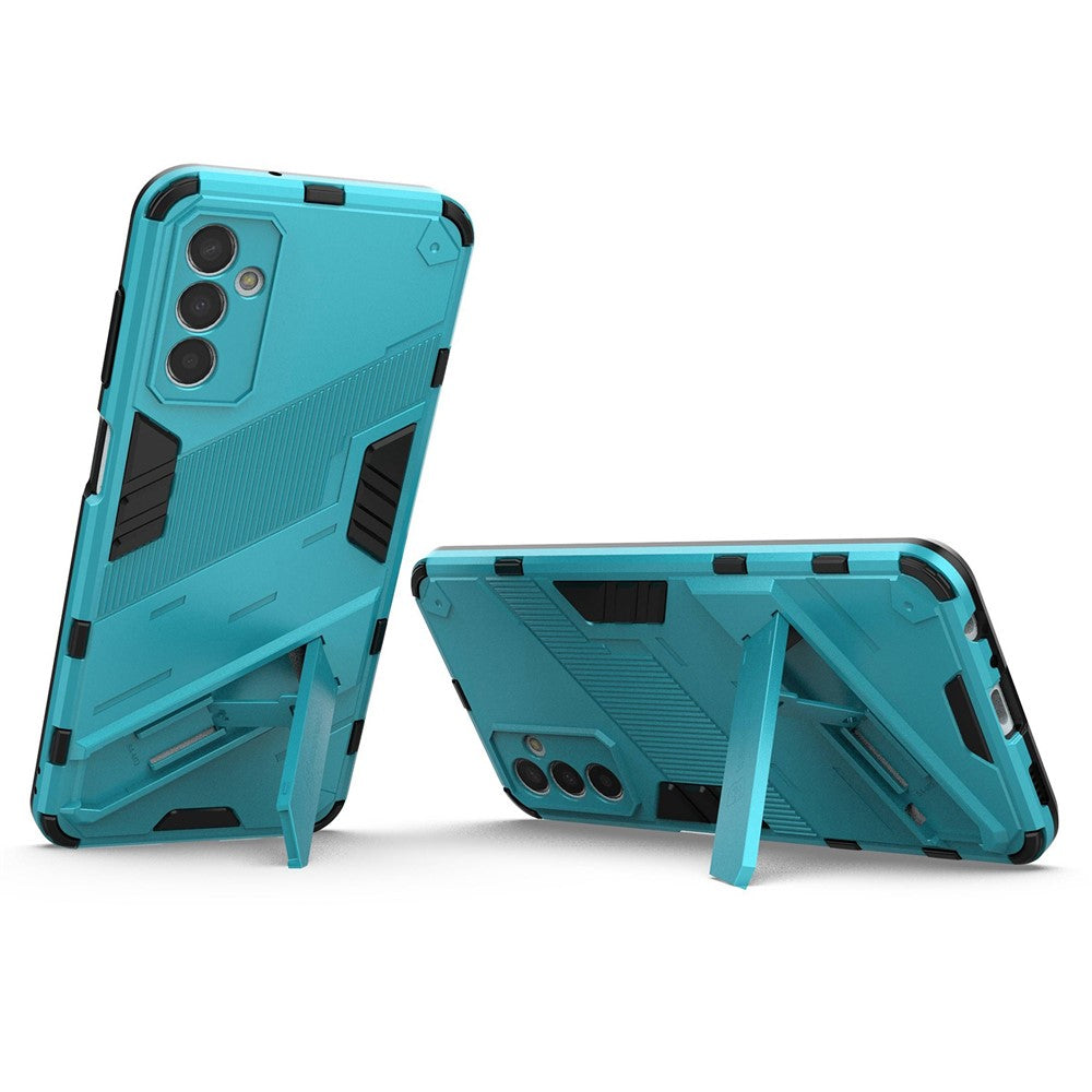 For Samsung Galaxy M13 4G Kickstand Protective Phone Case Drop-proof Hard PC Soft TPU Hybrid Cover - Baby Blue