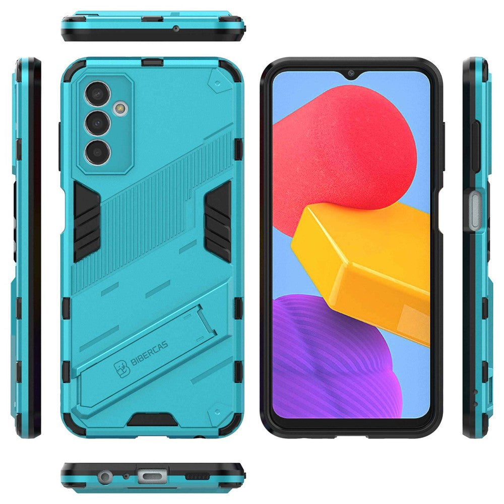 For Samsung Galaxy M13 4G Kickstand Protective Phone Case Drop-proof Hard PC Soft TPU Hybrid Cover - Baby Blue