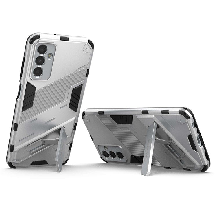 For Samsung Galaxy M13 4G Kickstand Protective Phone Case Drop-proof Hard PC Soft TPU Hybrid Cover - White