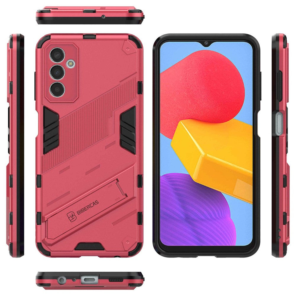 For Samsung Galaxy M13 4G Kickstand Protective Phone Case Drop-proof Hard PC Soft TPU Hybrid Cover - Rose