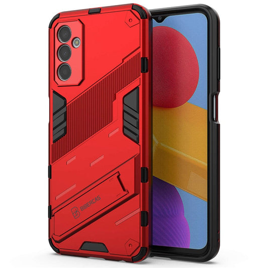 For Samsung Galaxy M13 4G Kickstand Protective Phone Case Drop-proof Hard PC Soft TPU Hybrid Cover - Red