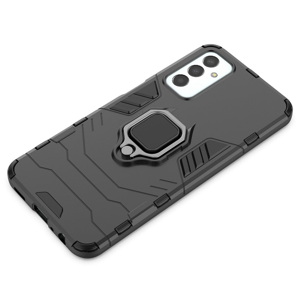 For Samsung Galaxy M13 4G Ring Holder Kickstand Hybrid PC + TPU Cover Shockproof Smart Phone Protective Case - Black