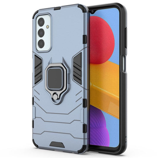For Samsung Galaxy M13 4G Ring Holder Kickstand Hybrid PC + TPU Cover Shockproof Smart Phone Protective Case - Blue