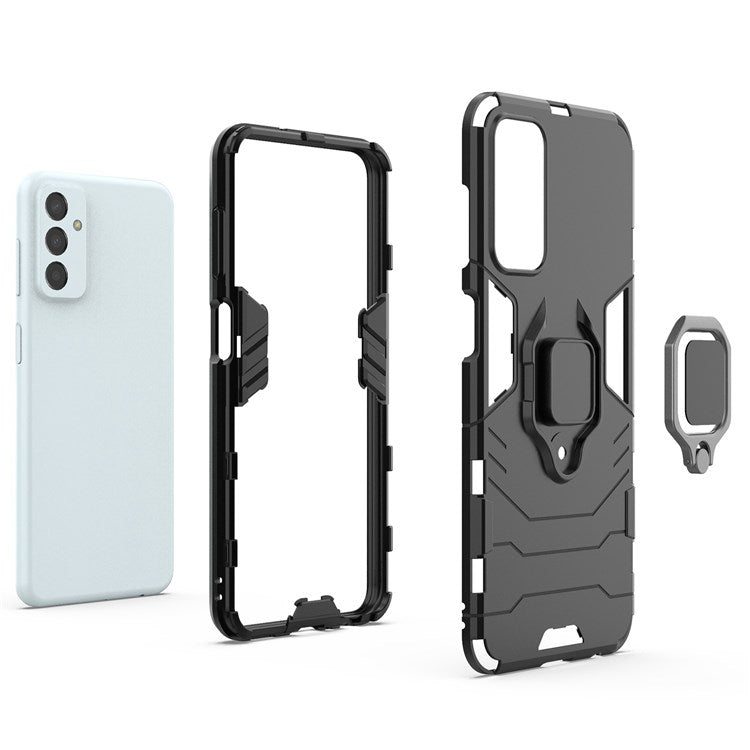 For Samsung Galaxy M13 4G Ring Holder Kickstand Hybrid PC + TPU Cover Shockproof Smart Phone Protective Case - Blue
