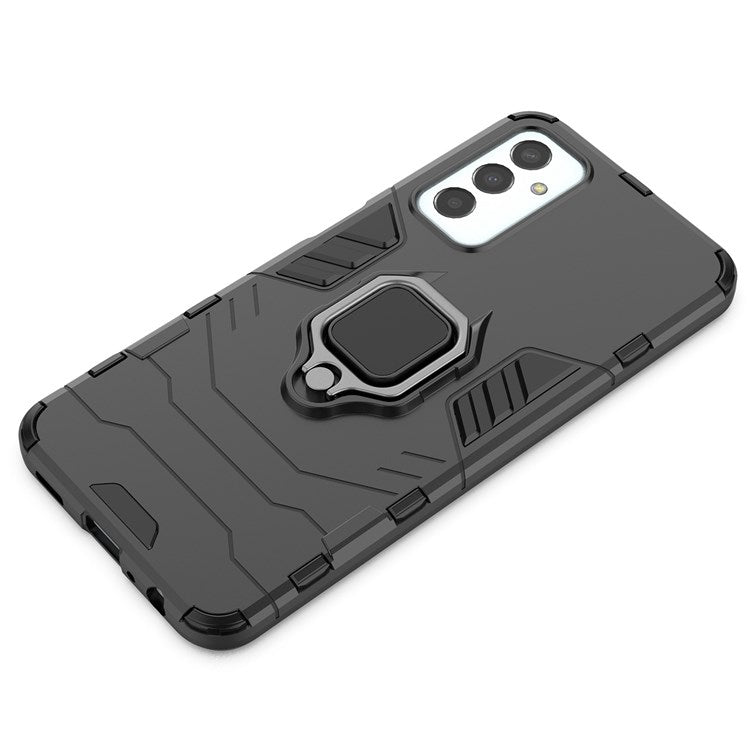 For Samsung Galaxy M13 4G Ring Holder Kickstand Hybrid PC + TPU Cover Shockproof Smart Phone Protective Case - Blue