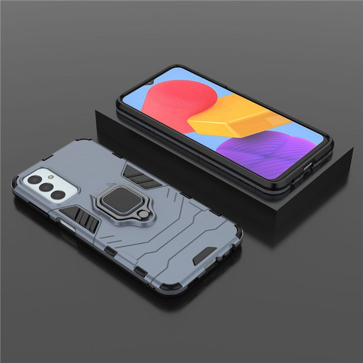 For Samsung Galaxy M13 4G Ring Holder Kickstand Hybrid PC + TPU Cover Shockproof Smart Phone Protective Case - Blue