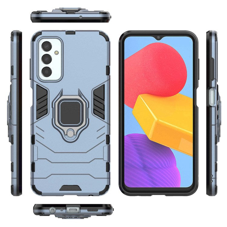 For Samsung Galaxy M13 4G Ring Holder Kickstand Hybrid PC + TPU Cover Shockproof Smart Phone Protective Case - Blue