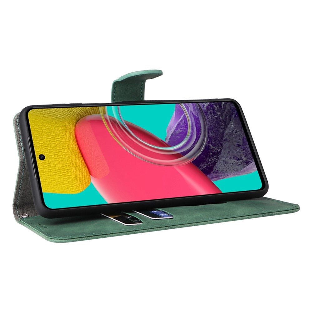 For Samsung Galaxy M53 5G Drop Proof Folio Flip Stand Wallet PU Leather Case Skin-Touch Feeling Protective Cover - Green