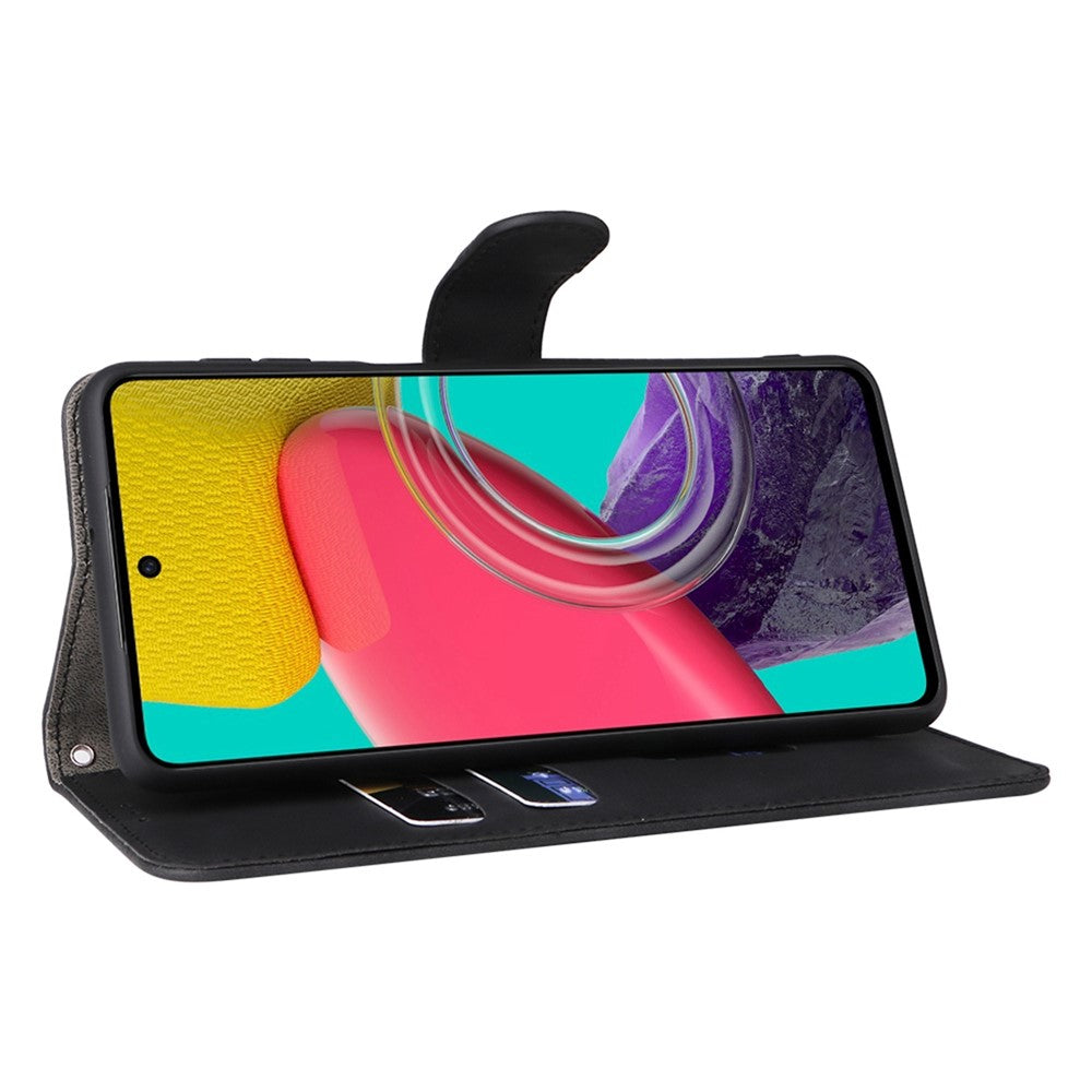 For Samsung Galaxy M53 5G Drop Proof Folio Flip Stand Wallet PU Leather Case Skin-Touch Feeling Protective Cover - Black