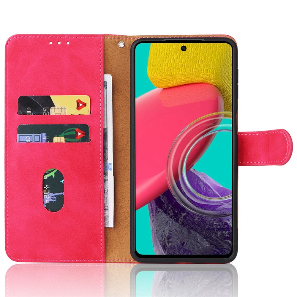 For Samsung Galaxy M53 5G Drop Proof Folio Flip Stand Wallet PU Leather Case Skin-Touch Feeling Protective Cover - Red