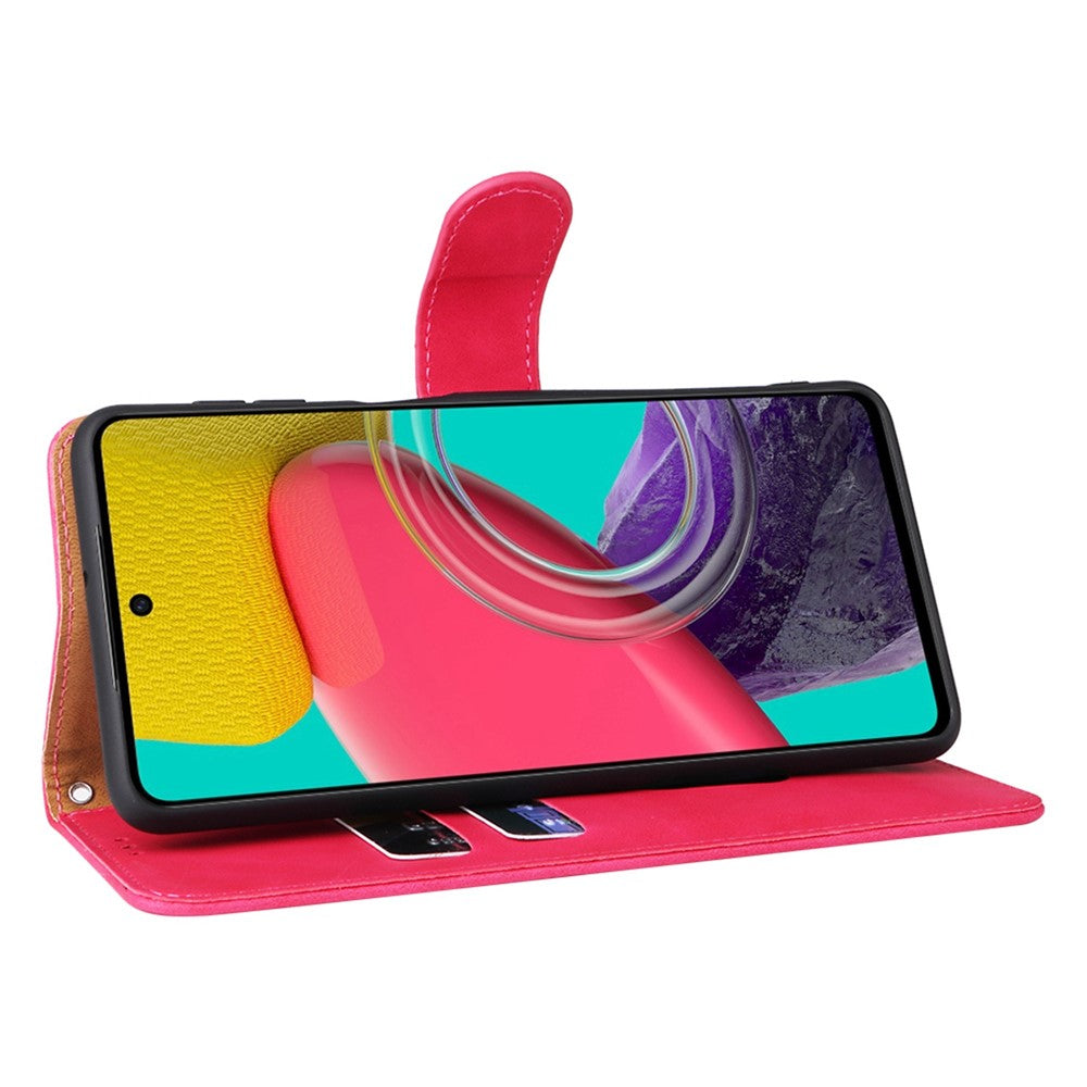 For Samsung Galaxy M53 5G Drop Proof Folio Flip Stand Wallet PU Leather Case Skin-Touch Feeling Protective Cover - Red