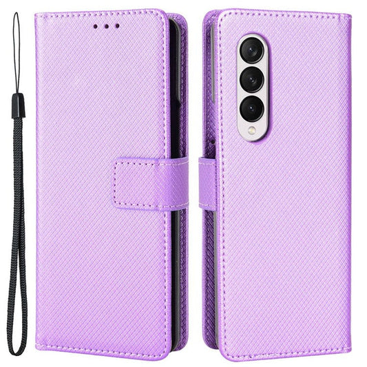 For Samsung Galaxy Z Fold4 5G Wallet Phone Case Diamond Texture Stand PU Leather Protective Folio Flip Cover - Purple