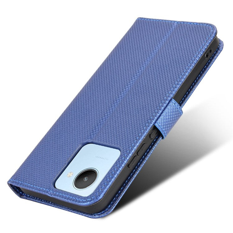 For Realme C30 4G Supporting Stand Wallet Phone Case Wrist Strap Diamond Texture PU Leather Phone Cover - Blue