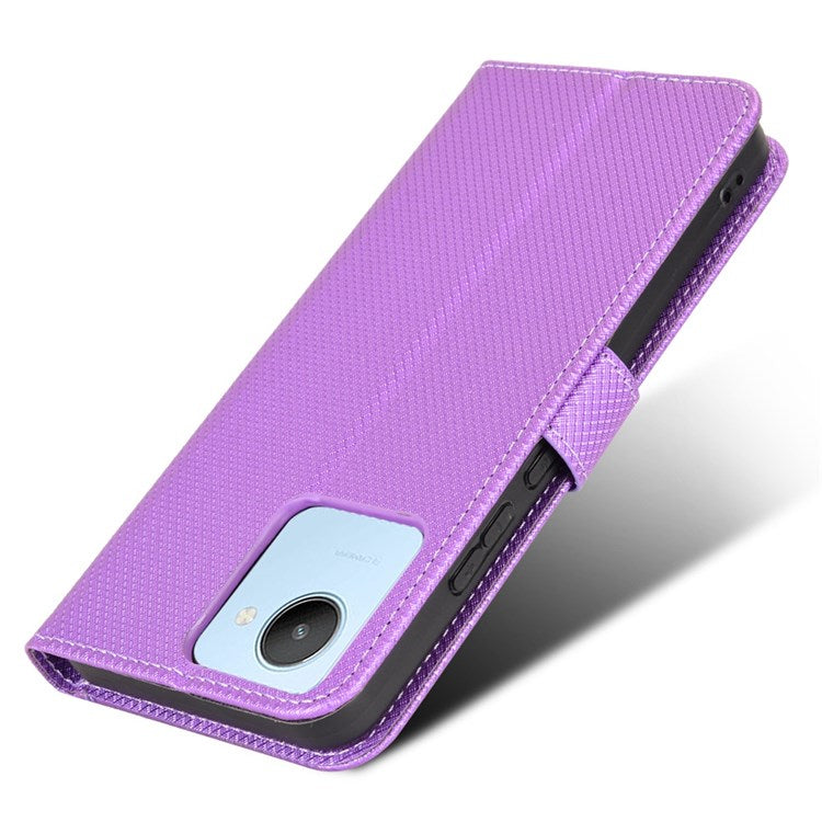 For Realme C30 4G Supporting Stand Wallet Phone Case Wrist Strap Diamond Texture PU Leather Phone Cover - Purple