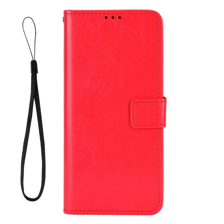 Mobile Phone Case Bag for Realme C30 4G, Crazy Horse Texture PU Leather Cover Stand Wallet - Red