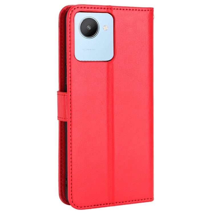 Mobile Phone Case Bag for Realme C30 4G, Crazy Horse Texture PU Leather Cover Stand Wallet - Red