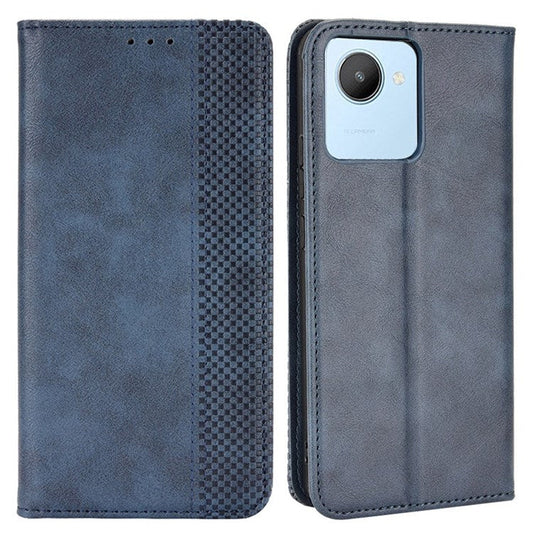 For Realme C30 4G Anti-fingerprint Retro PU Leather Wallet Case Stand Function Flip Auto Closing Magnetic Cover - Blue