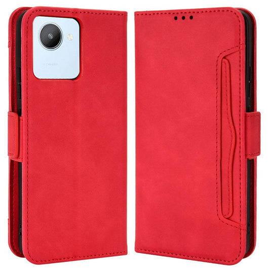 Multiple Card Slots Cell Phone Case for Realme C30 4G, PU Leather Folio Wallet and Stand Flip Cover - Red