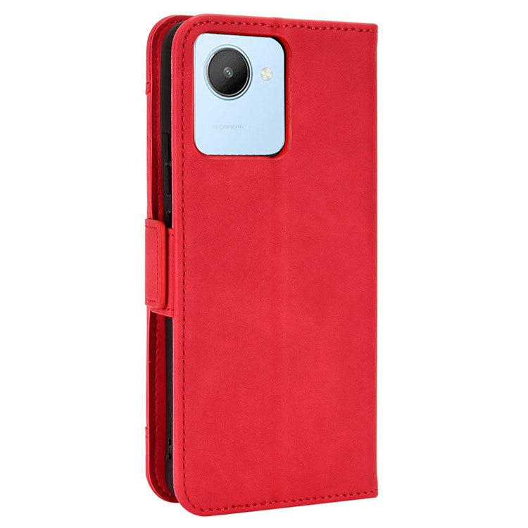 Multiple Card Slots Cell Phone Case for Realme C30 4G, PU Leather Folio Wallet and Stand Flip Cover - Red