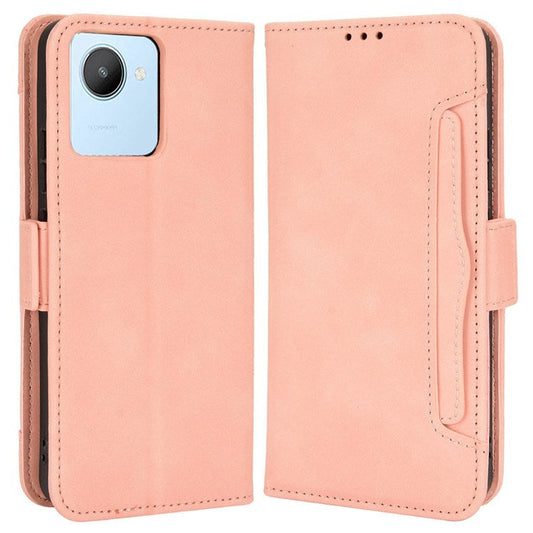 Multiple Card Slots Cell Phone Case for Realme C30 4G, PU Leather Folio Wallet and Stand Flip Cover - Pink