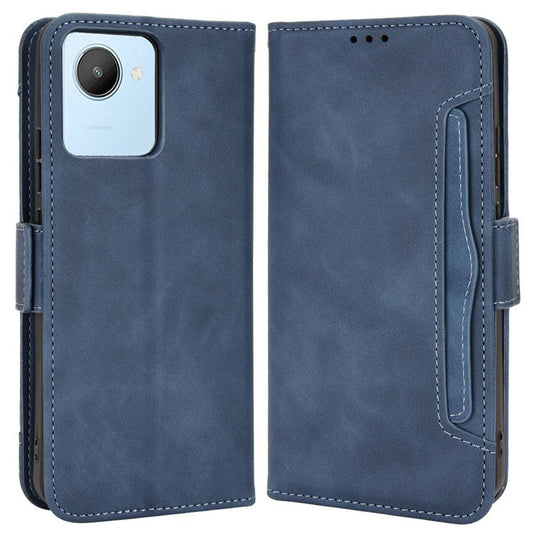 Multiple Card Slots Cell Phone Case for Realme C30 4G, PU Leather Folio Wallet and Stand Flip Cover - Blue