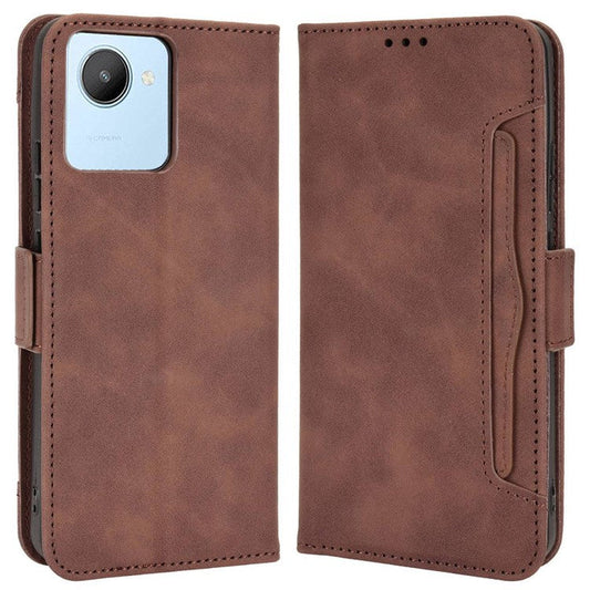 Multiple Card Slots Cell Phone Case for Realme C30 4G, PU Leather Folio Wallet and Stand Flip Cover - Brown