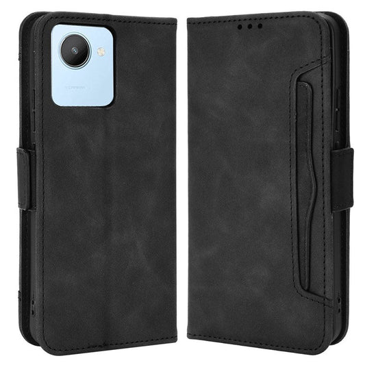 Multiple Card Slots Cell Phone Case for Realme C30 4G, PU Leather Folio Wallet and Stand Flip Cover - Black