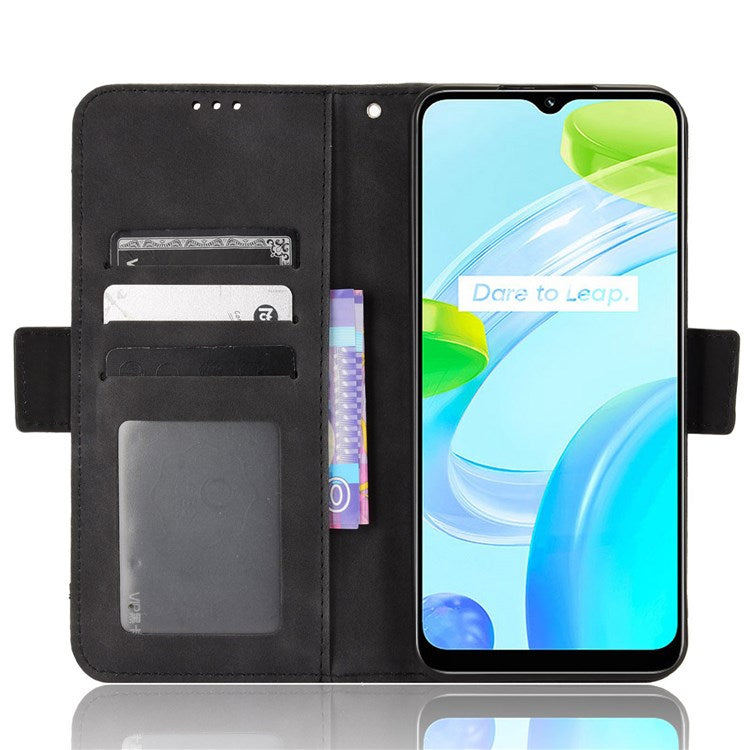 Multiple Card Slots Cell Phone Case for Realme C30 4G, PU Leather Folio Wallet and Stand Flip Cover - Black