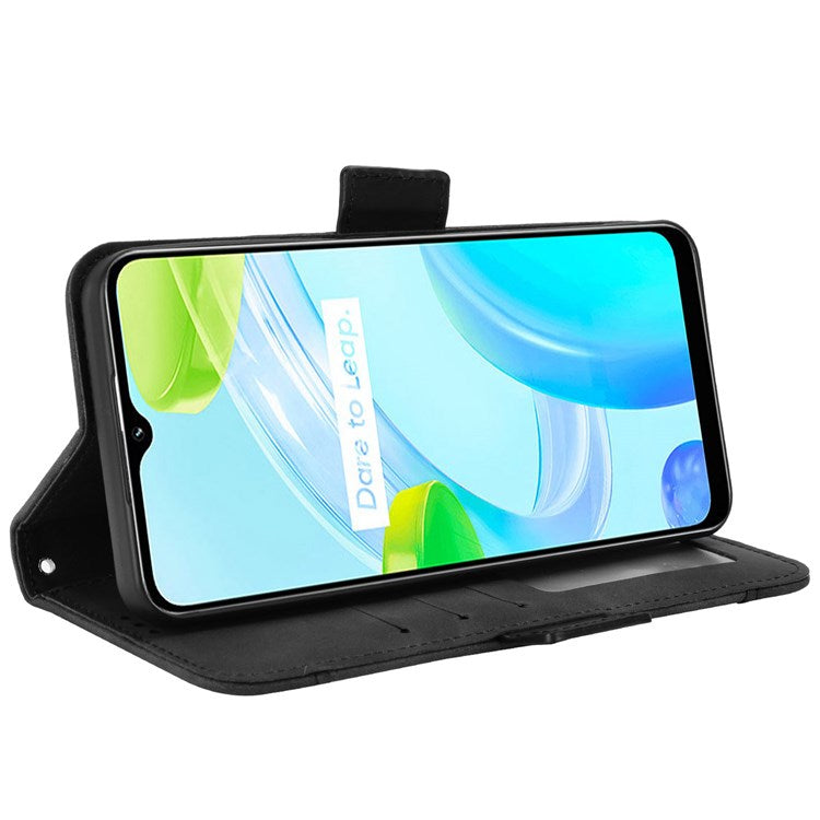 Multiple Card Slots Cell Phone Case for Realme C30 4G, PU Leather Folio Wallet and Stand Flip Cover - Black