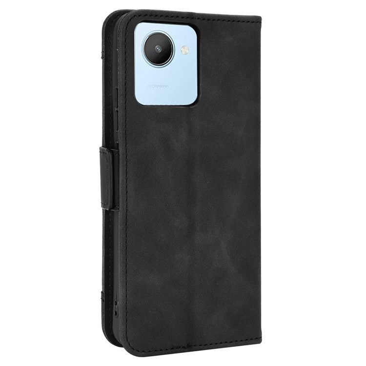 Multiple Card Slots Cell Phone Case for Realme C30 4G, PU Leather Folio Wallet and Stand Flip Cover - Black