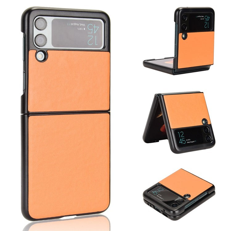 For Samsung Galaxy Z Flip3 5G Shockproof Phone Cover Textured PU Leather Coated PC Protective Phone Case - Yellow