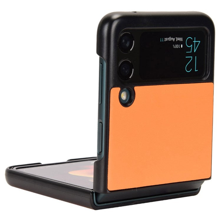 For Samsung Galaxy Z Flip3 5G Shockproof Phone Cover Textured PU Leather Coated PC Protective Phone Case - Yellow