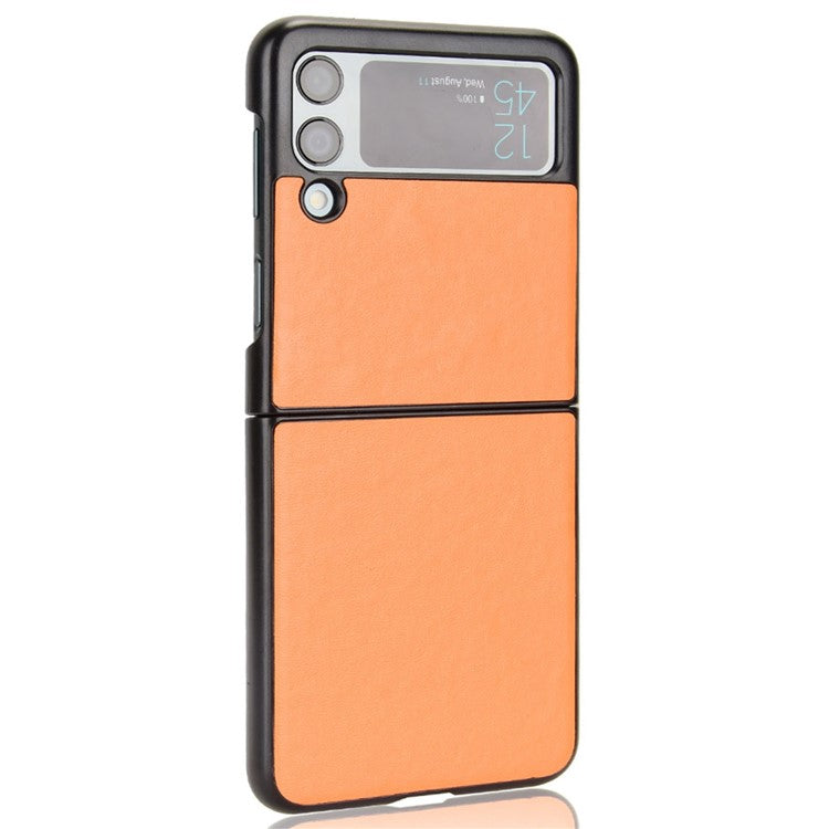 For Samsung Galaxy Z Flip3 5G Shockproof Phone Cover Textured PU Leather Coated PC Protective Phone Case - Yellow