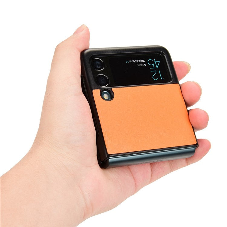 For Samsung Galaxy Z Flip3 5G Shockproof Phone Cover Textured PU Leather Coated PC Protective Phone Case - Yellow