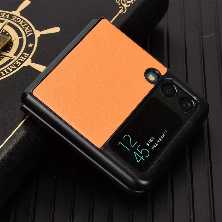 For Samsung Galaxy Z Flip3 5G Shockproof Phone Cover Textured PU Leather Coated PC Protective Phone Case - Yellow