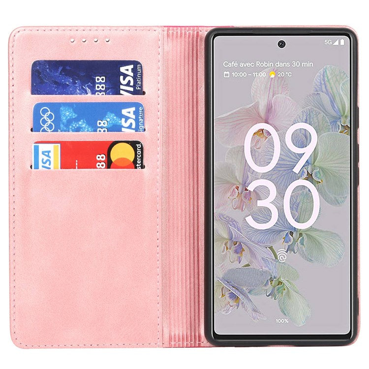 Bi-color Splicing Phone Case for Google Pixel 6a, Magnetic Auto-absorbed PU Leather Wallet Stand Flip Cover - Rose Gold / Rose