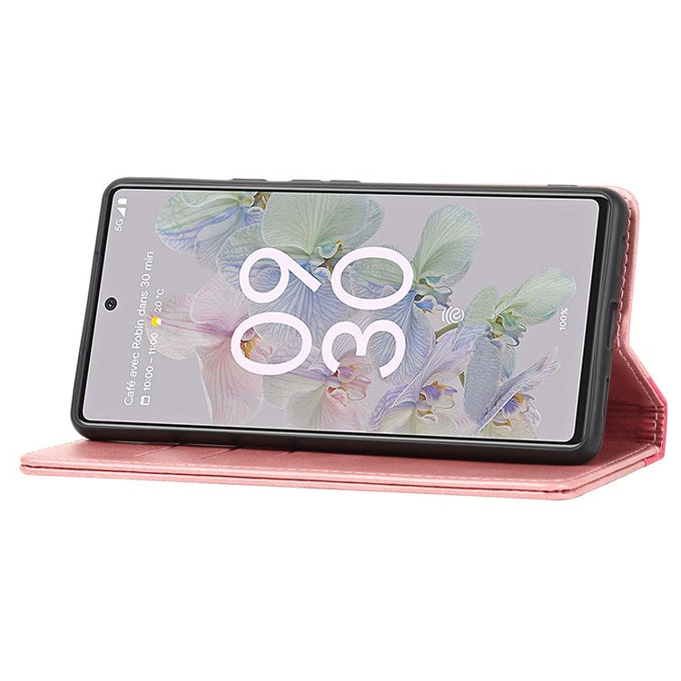 Bi-color Splicing Phone Case for Google Pixel 6a, Magnetic Auto-absorbed PU Leather Wallet Stand Flip Cover - Rose Gold / Rose