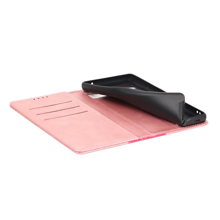Bi-color Splicing Phone Case for Google Pixel 6a, Magnetic Auto-absorbed PU Leather Wallet Stand Flip Cover - Rose Gold / Rose