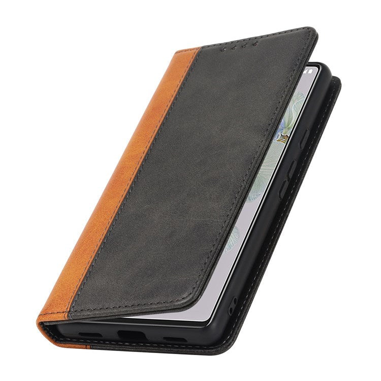 Bi-color Splicing Phone Case for Google Pixel 6a, Magnetic Auto-absorbed PU Leather Wallet Stand Flip Cover - Black / Yellow