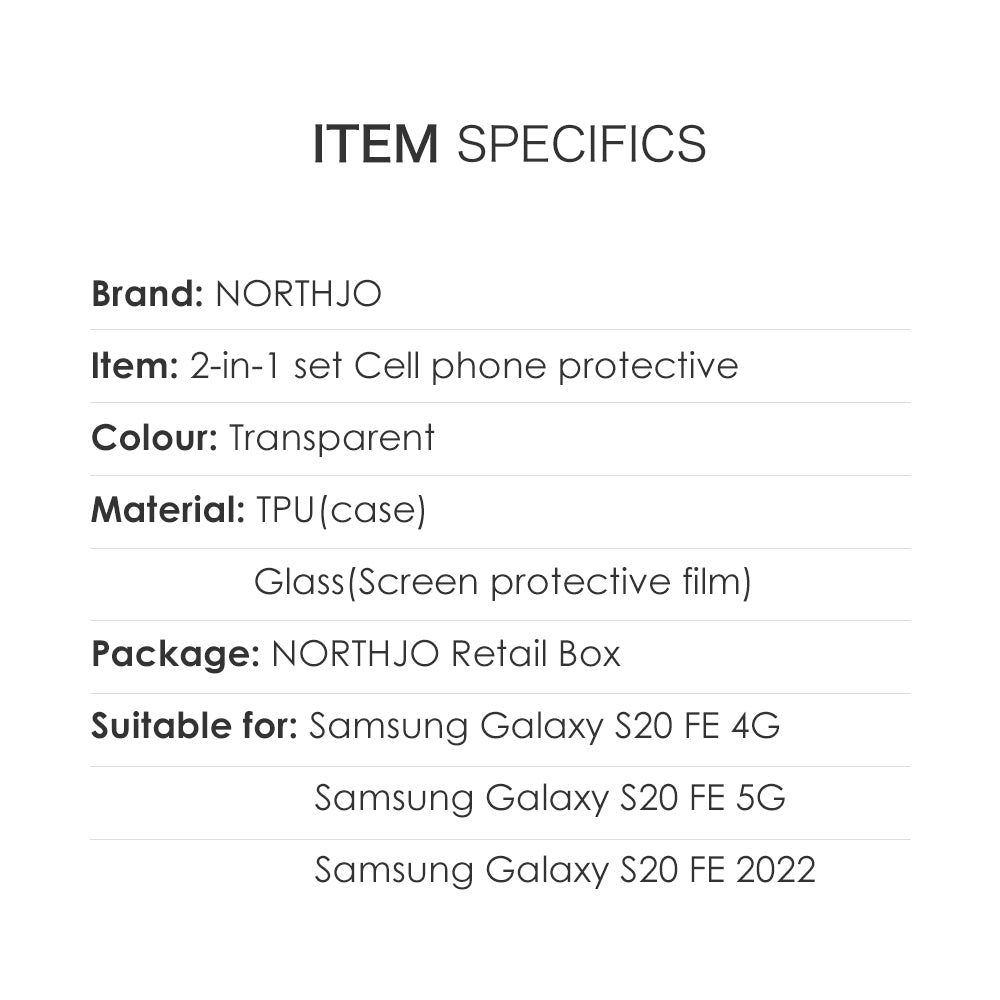 NORTHJO For Samsung Galaxy S20 FE 4G / 5G / 2022 / S20 Lite TPU Clear Phone Case with 9H Hardness Tempered Glass Screen Protector