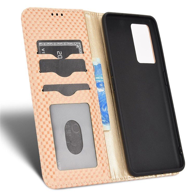 For Realme GT Neo3 Grid Texture PU Leather Stand Case Well-protected Magnetic Auto-absorbed Cell Phone Wallet Cover - Beige